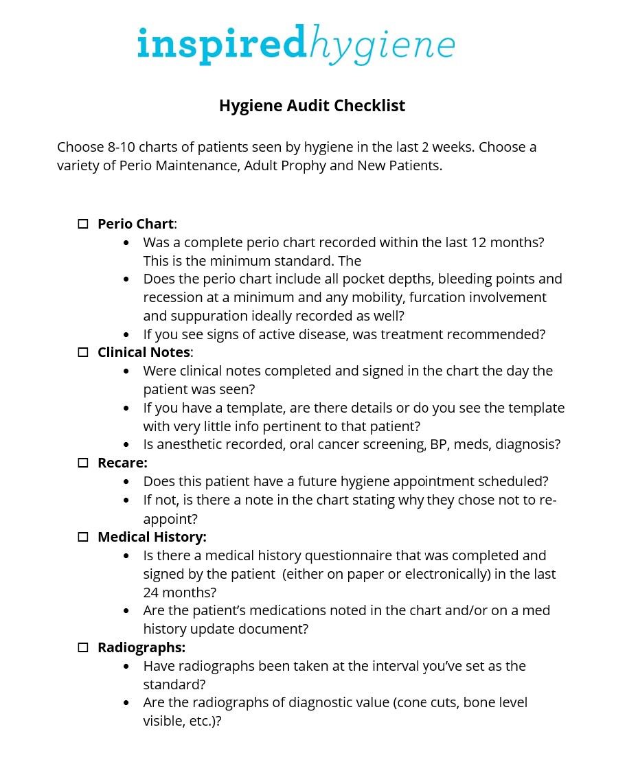 Hygiene Checklist (Rachel Wall)