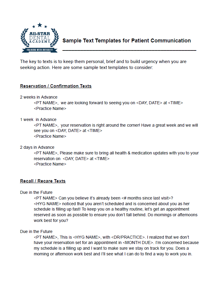 Text Templates for Patient Communication