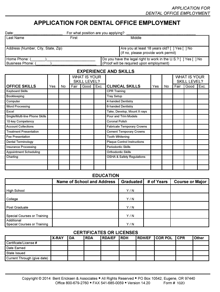 Dental Employment Application