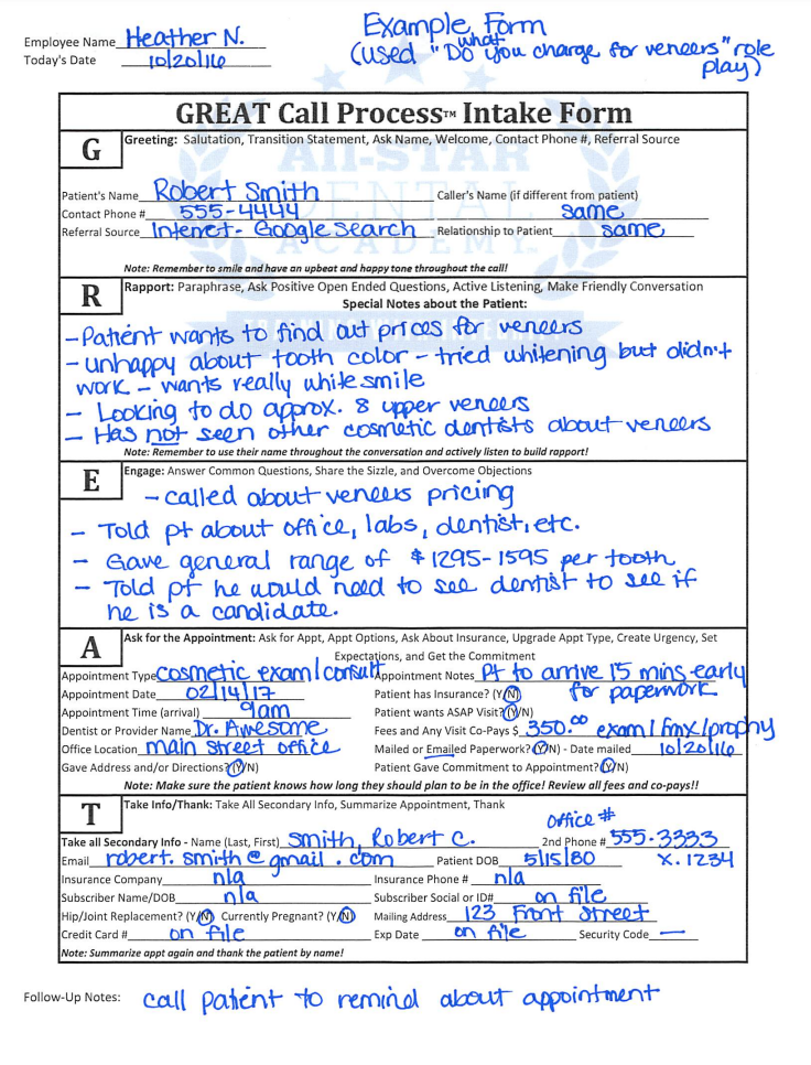 GREAT Call Intake Form (Example)