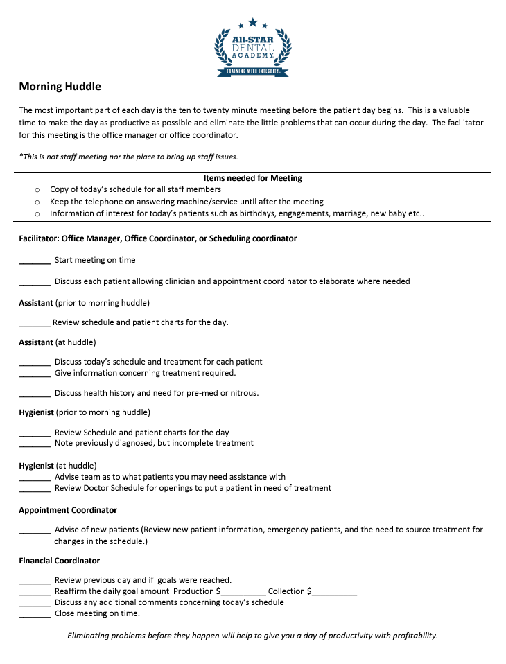 Morning Huddle Checklist